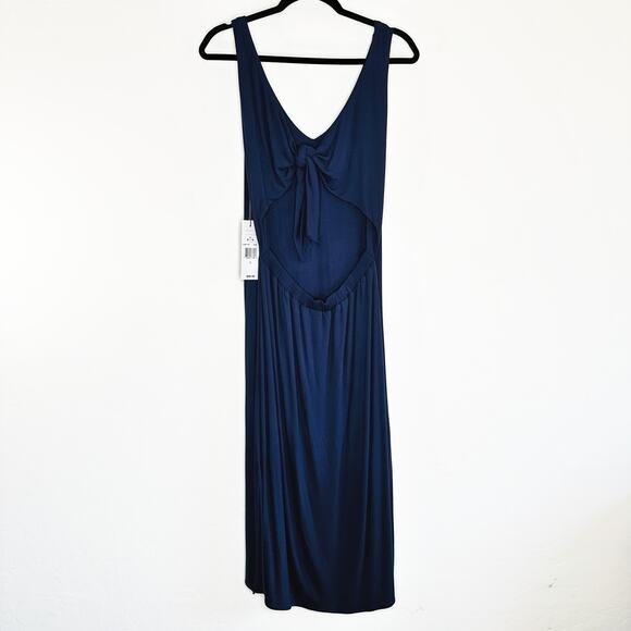NWT Three Dots Luxe Tie Back Side Slit Night Iris Navy Ci Midi Dress Large - Picture 16 of 16